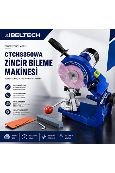 İBELTECH CTCHS350WA Profesyonel Zincir Bileme Makinesi 230W 3000RPM Hassas Zi...