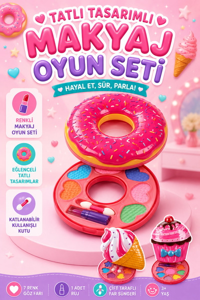 Tamsena Store Çocuk Makyaj Güzellik Seti Özel Tatlu Tasarımlı Katlanabilir Ay...