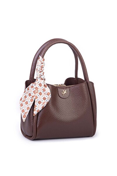 Nas Bag Fularlı Mini Boy El ve Çapraz Çanta Kahve Lopez