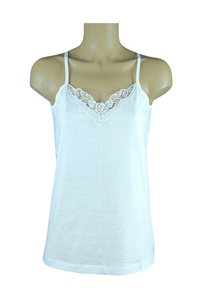 Ceylanoğlu 6 Pieces of Large Size Women's Laced Strap Tank Tops 100% Cotton