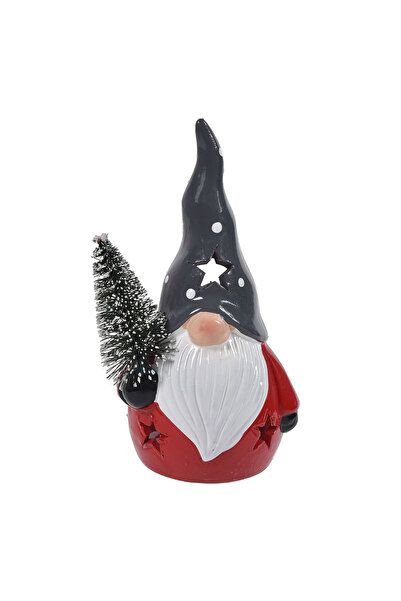 Zumzeria Figurină gnom din ceramică, felinar de Crăciun, cu brad pentru lumân...