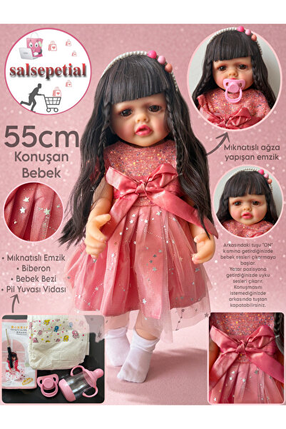 Salsepetial Büyük Boy Konuşan Bebek 55 Cm Konuşan Gerçekçi Reborn Bebek Yumuş...