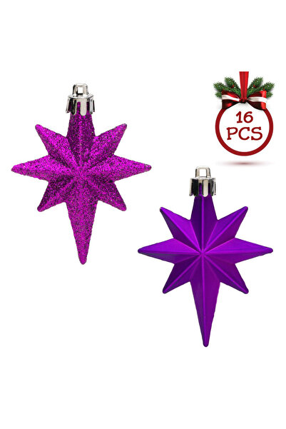 Zumzeria Set de ornamente de Crăciun mov cu sclipici, 8cm - 16 bucăți