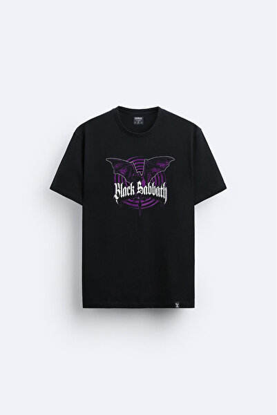 AYDESİGN Tricou negru cu imprimeu Black Sabbath, cu guler tip crewneck