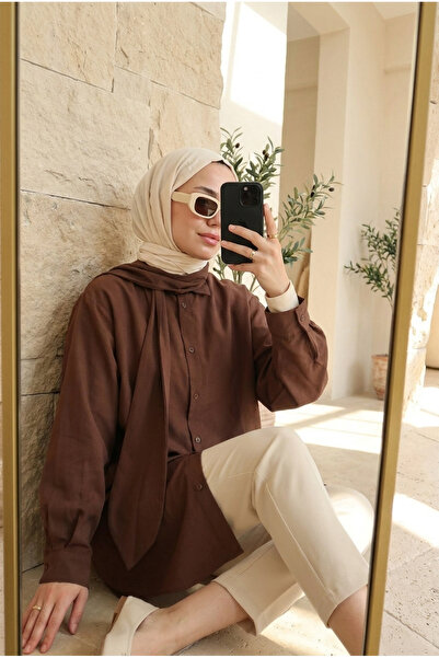 Kirazca Butik Women's Trendy Scarf Collar Oversized Hijab Shirt
