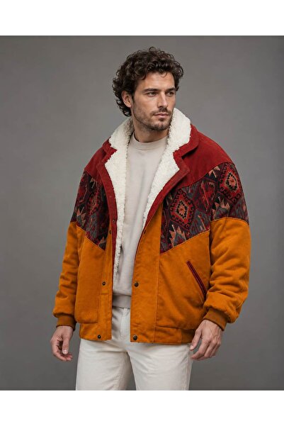 CANMODA (7992) Recien Unisex Fur Collar Vintage Aztec Jacket Oversize 90S Coa...