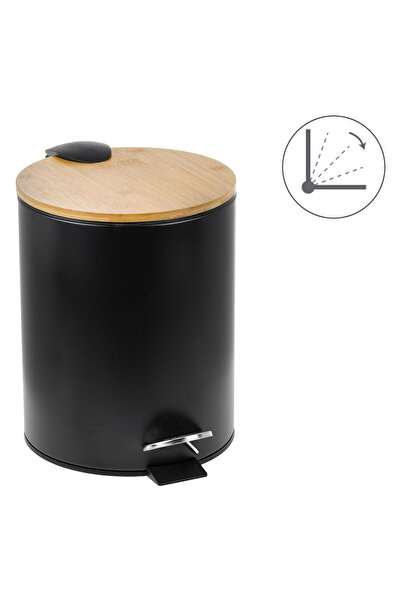 Zumzeria Matte Black Metal Trash Can with Bamboo Lid 5L
