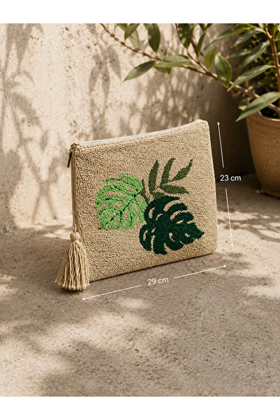 Terraderm Monstera Desenli Punch Clutch Çanta – El Yapımı Bohem Yaz Clutchı |...