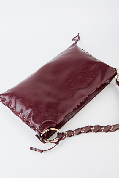 Vivaq Women's Violet Claret Red Lace Detailed Lined Zipper Closure Baguette H...