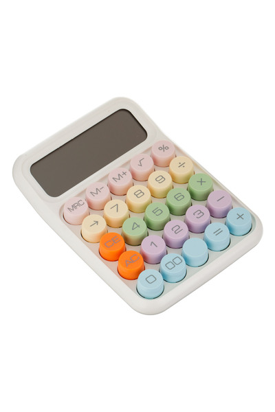 Zumzeria Fancy White Calculator with Colored Keys 12 Digits 11.5x2.5x15.5cm