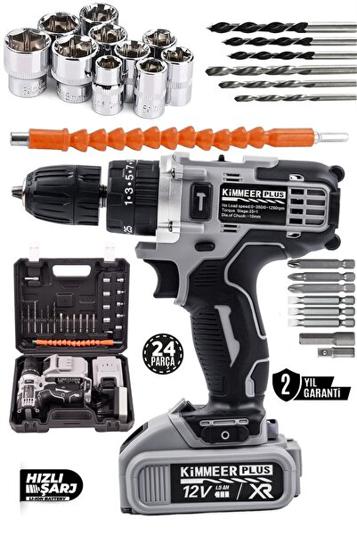 nuspower Metal Şanzıman Darbeli Şarjlı Matkap – 24 Parça Akülü Vidalama Seti ...
