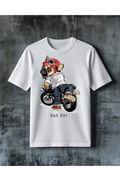 COMVİCHO Street Demon Motorcycle Dog Printed Oversize T-Shirt