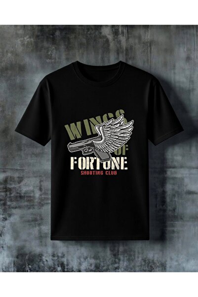 COMVİCHO Fortune Shooting Gun Wing Printed Oversize T-Shirt