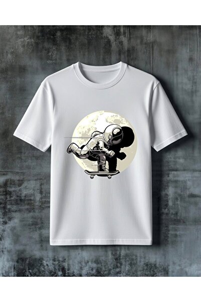 COMVİCHO تي شيرت كبير الحجم مطبوع عليه astronaut skateboard 11