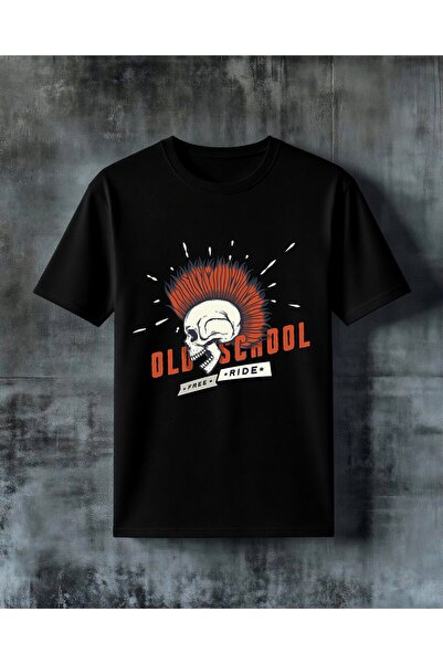 COMVİCHO تي شيرت كبير الحجم مطبوع عليه شعار Old School Free Ride
