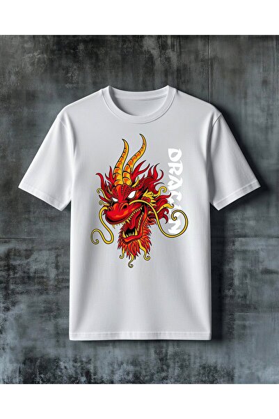 COMVİCHO Dragon Red Flame Printed Oversize T-Shirt