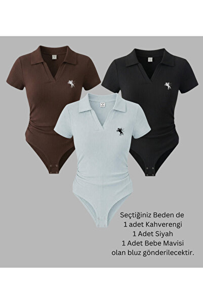 Gofeel Women's 3-Piece Polo Collar Ribbed Lycra Premium Bodysuit