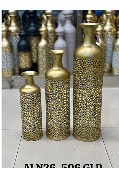 Generic فازات ديكور معدنية ذهبية اللون بتصميم مخرم