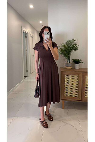 BİRCANÇİL Dinos Brown Polo Collar Modal Dress