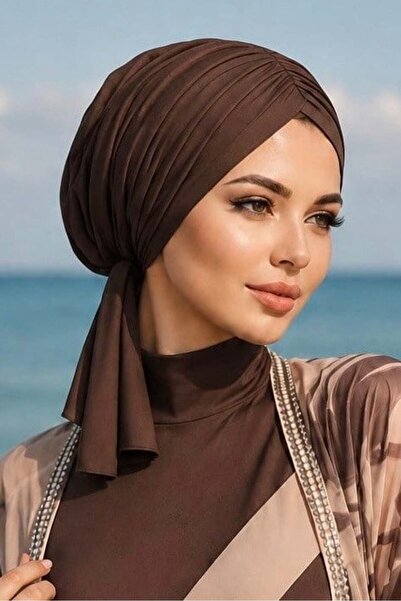 Aişe tesettür Brown Lace-Up Drawstring Sea - Pool Cap