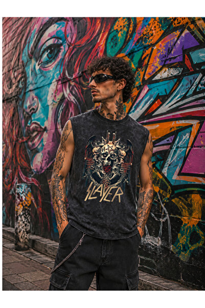 FREAK T-SHIRT Slayer Thrash Metal Vintage Μπλουζάκι με ξεβαμμένο σχέδιο και μ...