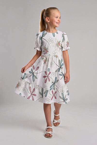 Pafim Girls' Modal Dress, Patterned Short Sleeve Summer Dress, 7-14 Years