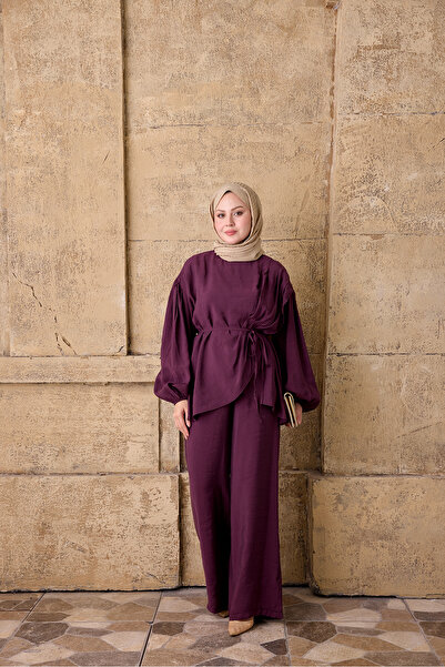 LOCCO Women's Pleated Cross Modal Set Plum
