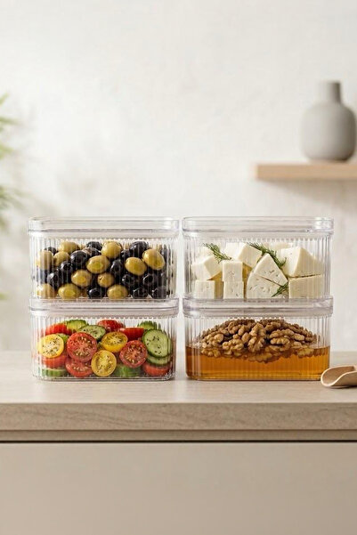 Kitchen Life مجموعة من 4 برطمانات مستطيلة كبيرة الحجم مزودة بملصقات وسعة 900 مل