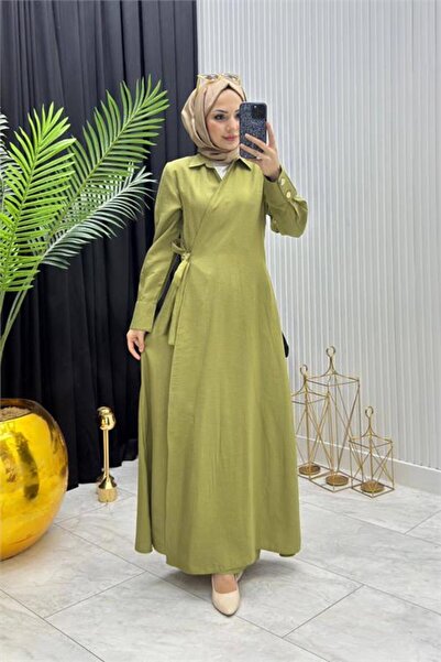 Neşeli Butik Rochie hijab cu detalii cu nasturi, verde ulei, pentru femei ---...