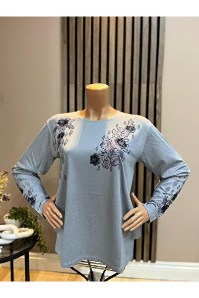 AKMAVİ Women's Middle Age and Above Round Viscose Elegant Floral Pattern Moth...