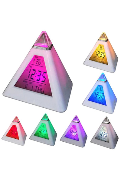 Choice White 1pc 1 Pc LED Digital Alarm Clock 7 Color Quiet Pyramid Alarm Clo...
