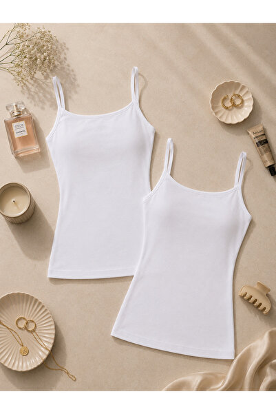 Dagi Women's White Thin Strap Adjustable Combed Cotton Undershirt 2-Pack