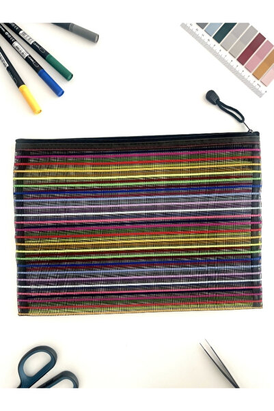 Kağıt Gemi Dükkan Neon Çizgili A4 Boy Tek Bölme Fermuarlı Organizer Dosya Çan...
