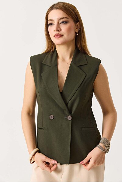 Raneel Kazançlı Alışveriş Women's Oversize Double-Breasted Zero-Sleeve Vest K...
