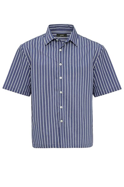 S13 Store Oversize Kısa Kollu Çizgili Erkek Gömlek