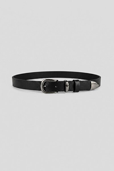 ablukaonline Men's Genuine Leather Metal Tip Belt Black