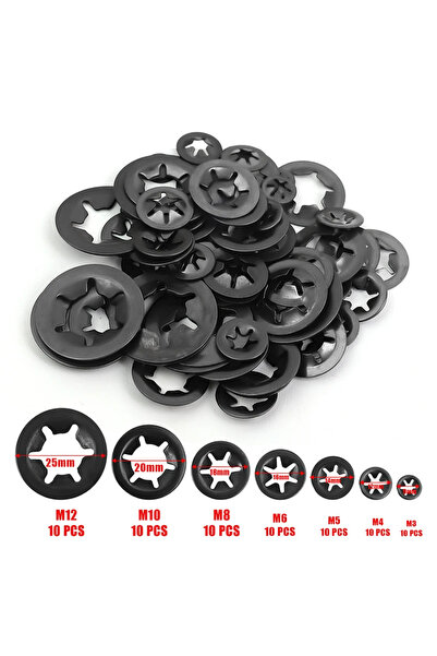 Choice3 Black 70PCS-(1 Set) 7 Sizes Internal Tooth Star Lock Washers Assortme...