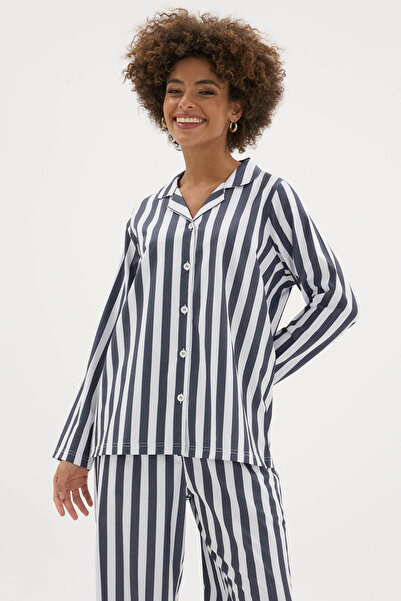 KLY New Top Quality Women's Apaj Collar Women's Gaffur Patterned Pajama Set