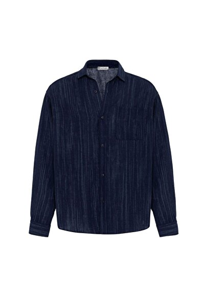 S13 Store Oversize Keten Görünümlü Uzun Kollu Gömlek