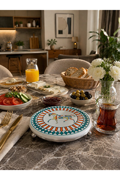 ferayhome Βάση τσαγιέρας Nihale με πολύχρωμο σχέδιο HERM ΑΣΗΜΙ - Feray Home
