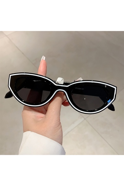 Choice1 Black Retro Women'S Cat-Eye Fashion Sunglasses with Trendy Line Decor...