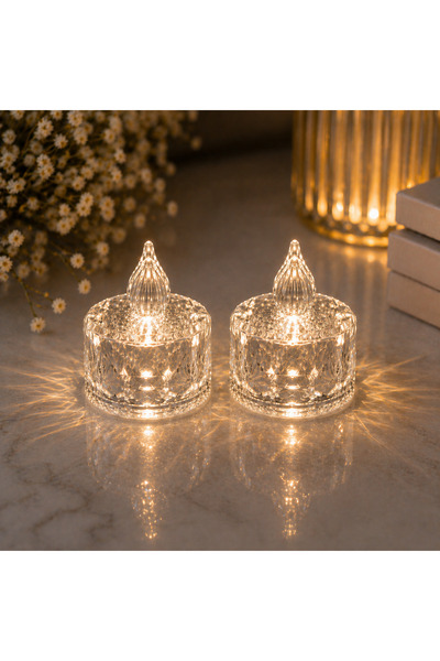 ARVALE 2 Adet Kristal Görünümlü LED Dekor Mum Işığı – Masaüstü Gece Lambası