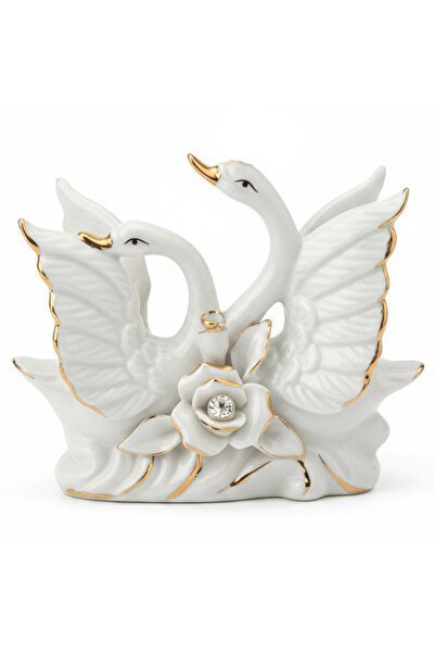 AKDC Premium White Ceramic Swan Decorative Showpiece with Floral Design for E...