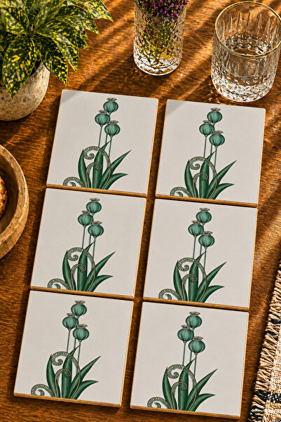 JHAAR Green Plant Patterned Modern Decorative Set of 6 Coasters - Uv Printing...