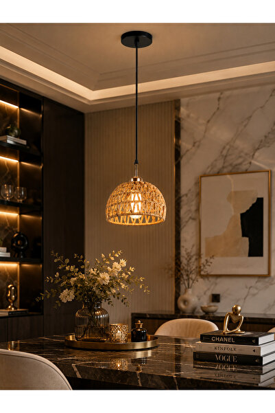 N.zone ثريا مودرن مفردة بتصميم خوص فاخر قطر 18 سم مع ارتفاع قابل للتعديل حتى ...