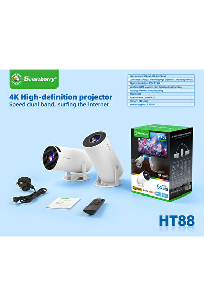 SMART BARRY HT88 4K 1080P Mini Projector with WiFi & Bluetooth Portable Premi...