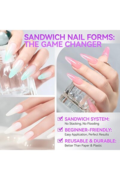 Remy Belle Sandwich Nail Dual Forms for Builder Gel - 2026 Nail Extension Mold - 240Pcs Short Coffin