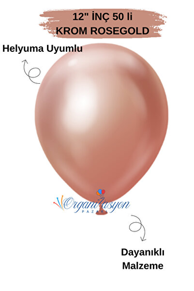 Organizasyon Pazarı Pack of 50 Balloons Chrome Rosegold 12 Inch Decoration Pa...