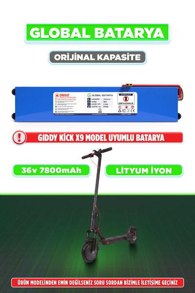GLOBAL BATARYA Gıddy Kick X9 Uyumlu Elektrikli Scooter Bataryası 36v 7800mAh ...