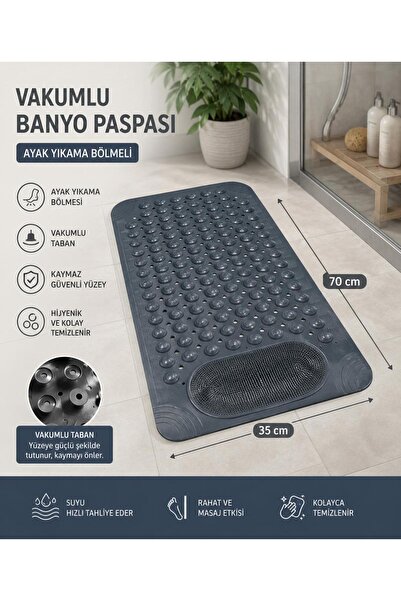 Store HGY Home Antrasit Vantuzlu Banyo ve Duş Kaydırmazı Küvet İçi Masaj Bölm...